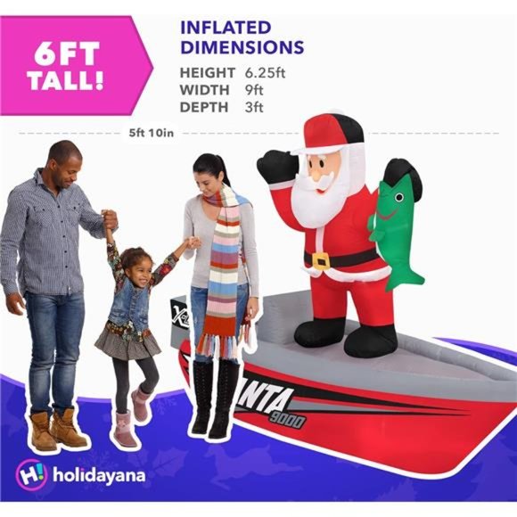 6 ft Santa Fishing Boat - Inflatable Outdoor Christmas Decorations - Picture 4 of 7